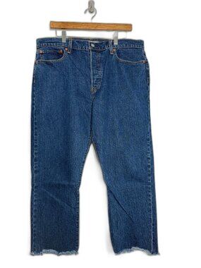 Levi's Wedgie Straight Jeans Size 34 Medium Wash Frayed Hem